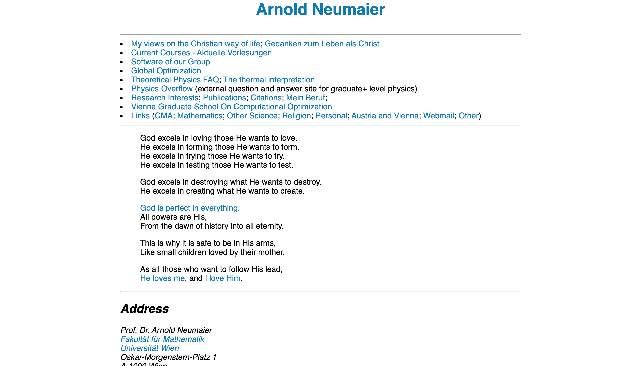 website of Arnold Neumaier with fixed body width